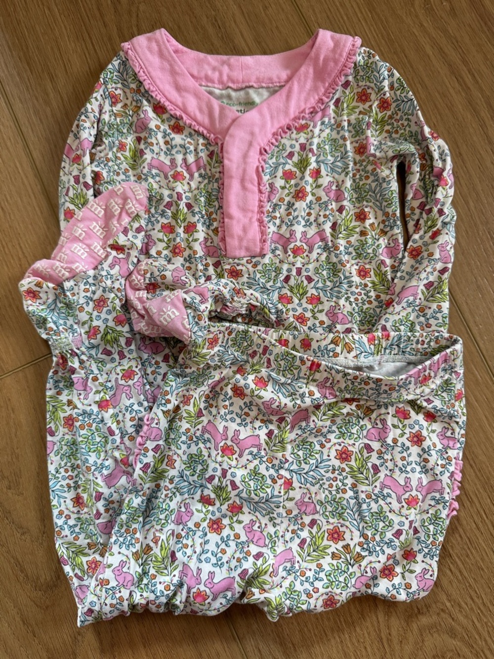 Magnetic Me Kids Floral & Bunny Pink Trim Pajama Set